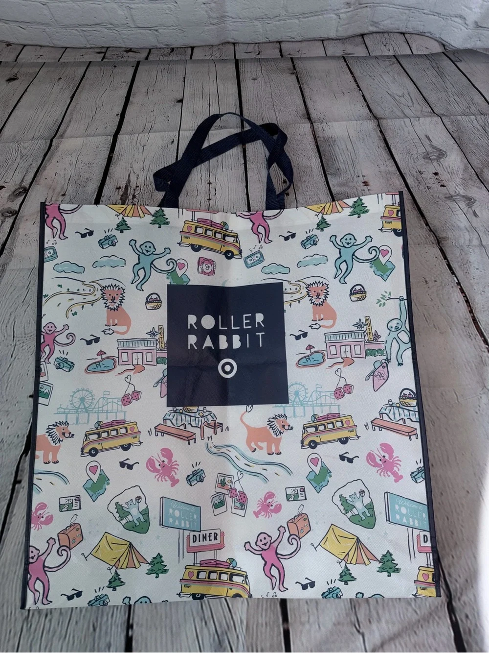 Roller Rabbit Kids Reusable Tote Bag - Cream with Multicolor Print